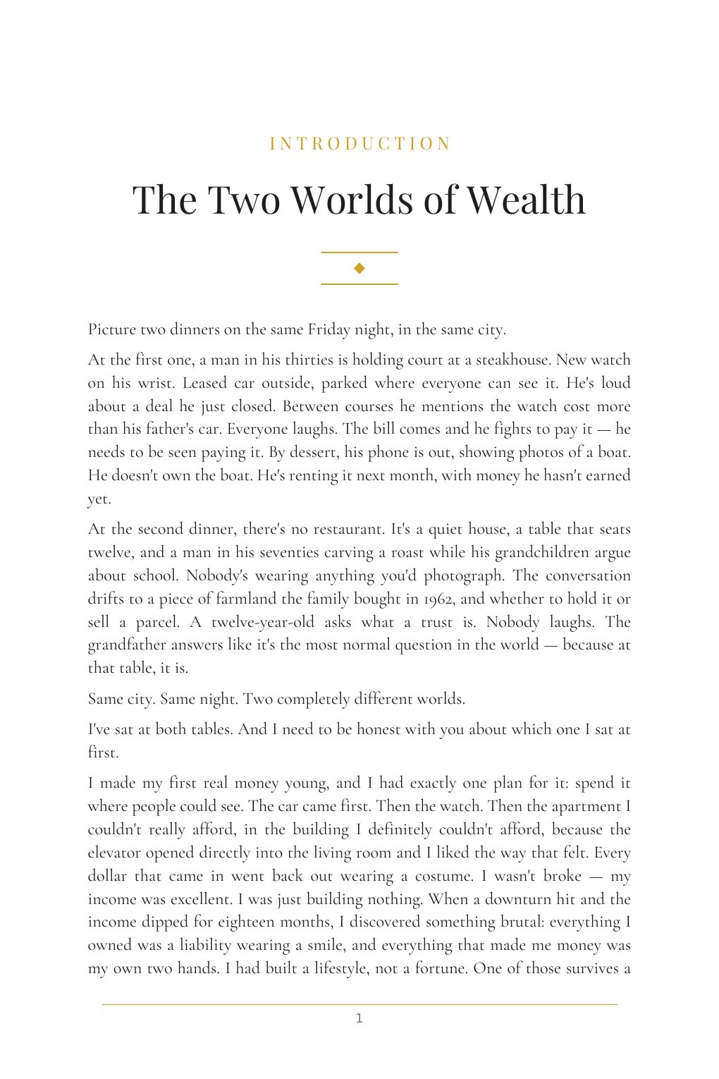 Introduction, The Two Worlds of Wealth, from Old Money Principles